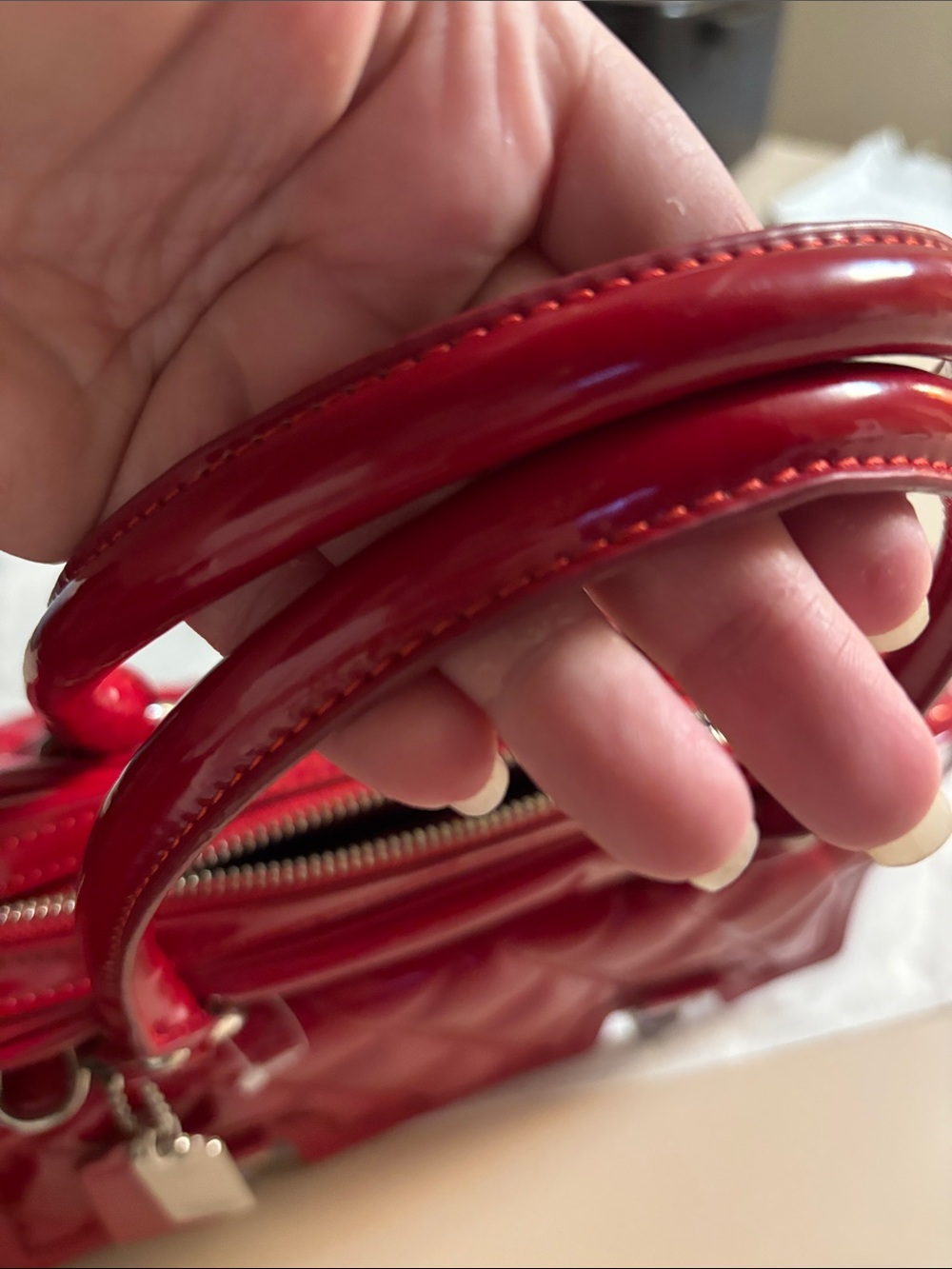 Coach Poppy Red Quilted Liquid Gloss Satchel. - Picture 6 of 16